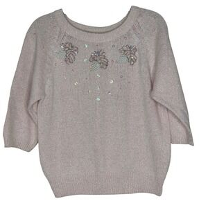 Vintage Rafferty Pink Silk Angora Sequin Beaded Shimmer Sweater Women's M Fairy